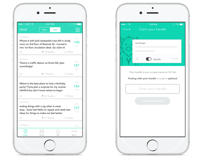 Yik Yak asks users to create user names in a step away from anonymity