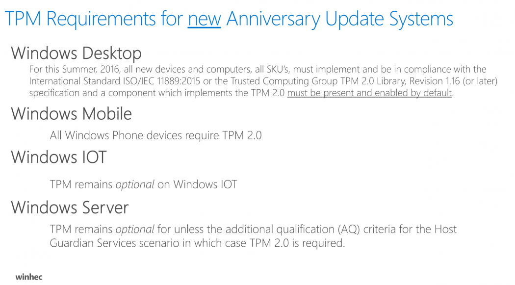 All new home windows 10 machines will want to have TPM 2.0 enabled with the aid of default this summer season