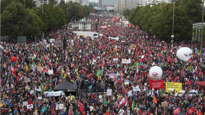 Protests in Germany against transatlantic TTIP and CETA trade deals