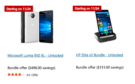 Here are the details on the Lumia 950 XL, HP Elite x3 Black Friday bundle deals at the Microsoft Store